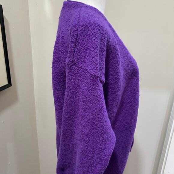 Vintage Eileen Fisher Bright Purple Cardigan Sweater Size 1 Cotton Boucle - Picture 10 of 11